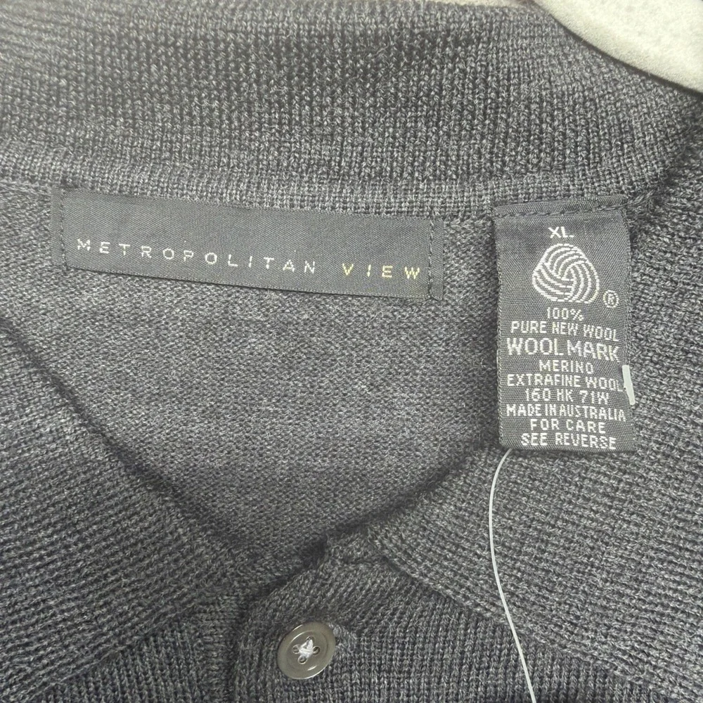 Merino Wool Polo Sweater Gray‎ Long Sleeve Knit Mens XL Metropolitan View